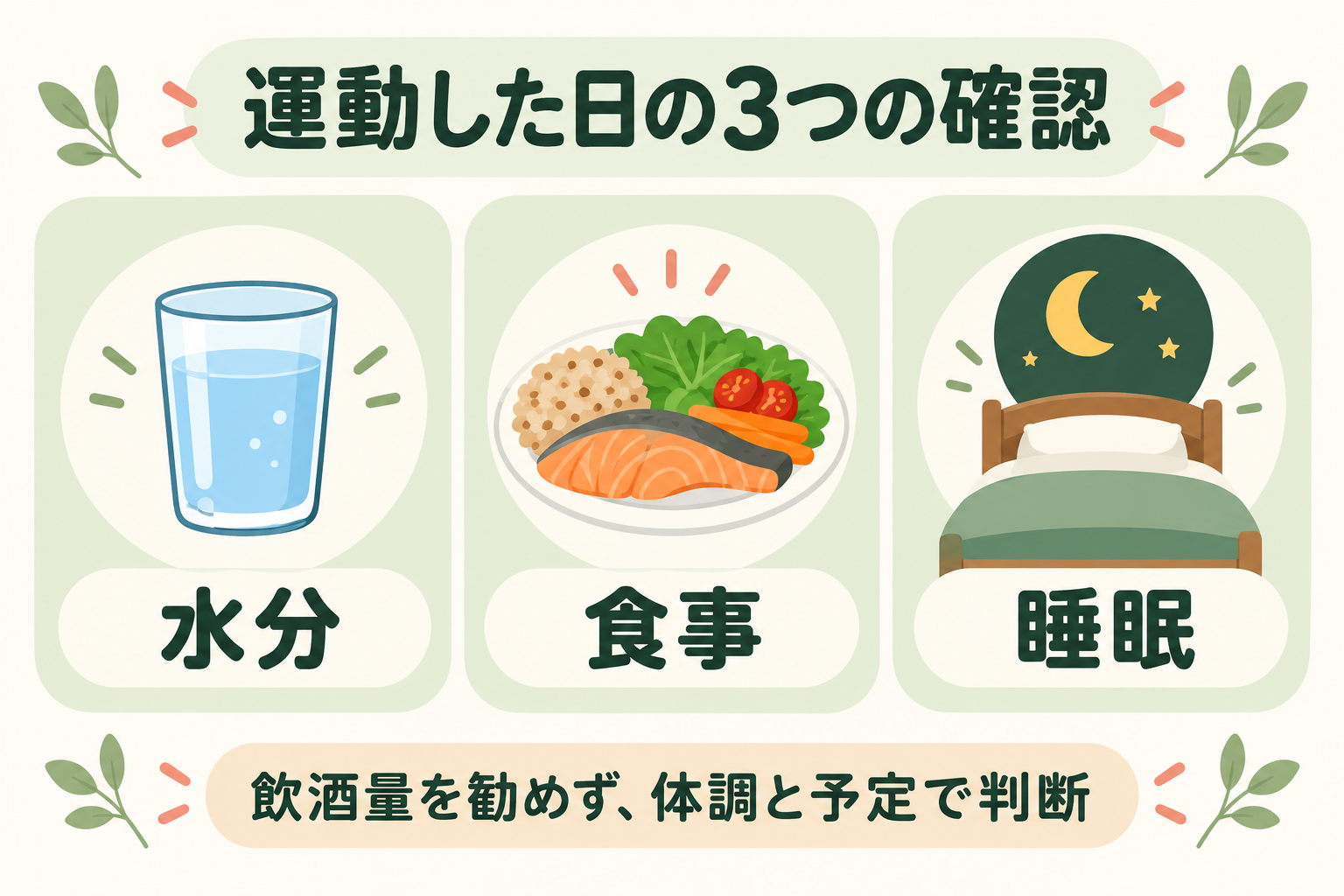 運動した日の水分・食事・睡眠という3つの確認ポイント